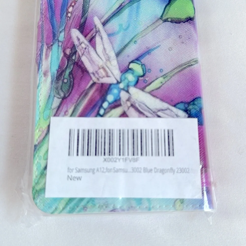 Case for Samsung A 12, Cute Dragonfly Leather Flip Phone Case Wallet Cover